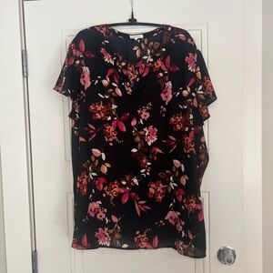 Maurices Plus Size 3xl Black Blouse with Red and Orange Floral Design